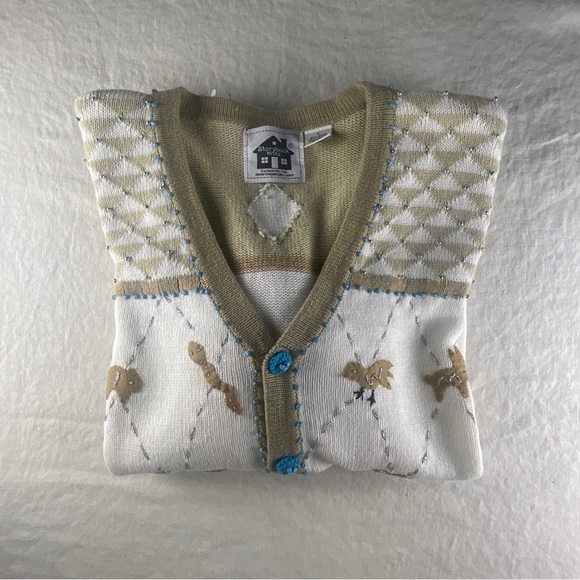 Storybook Knits Cream Cardigan with Blue Accents - Picture 13 of 13
